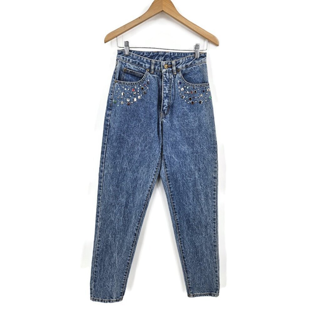 VTG Deadstock Pepe Stonewash Jeans Womens 11 Rhinestone Bedazzled High Rise